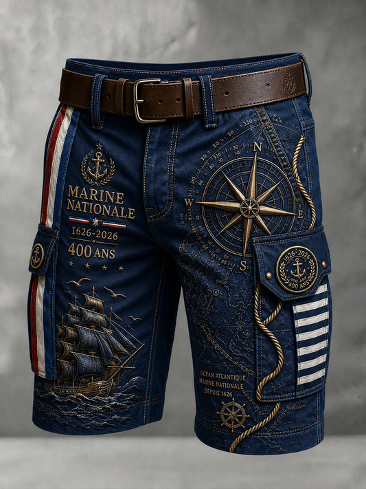 Short décontracté pour homme avec impression d’art de la Marine française