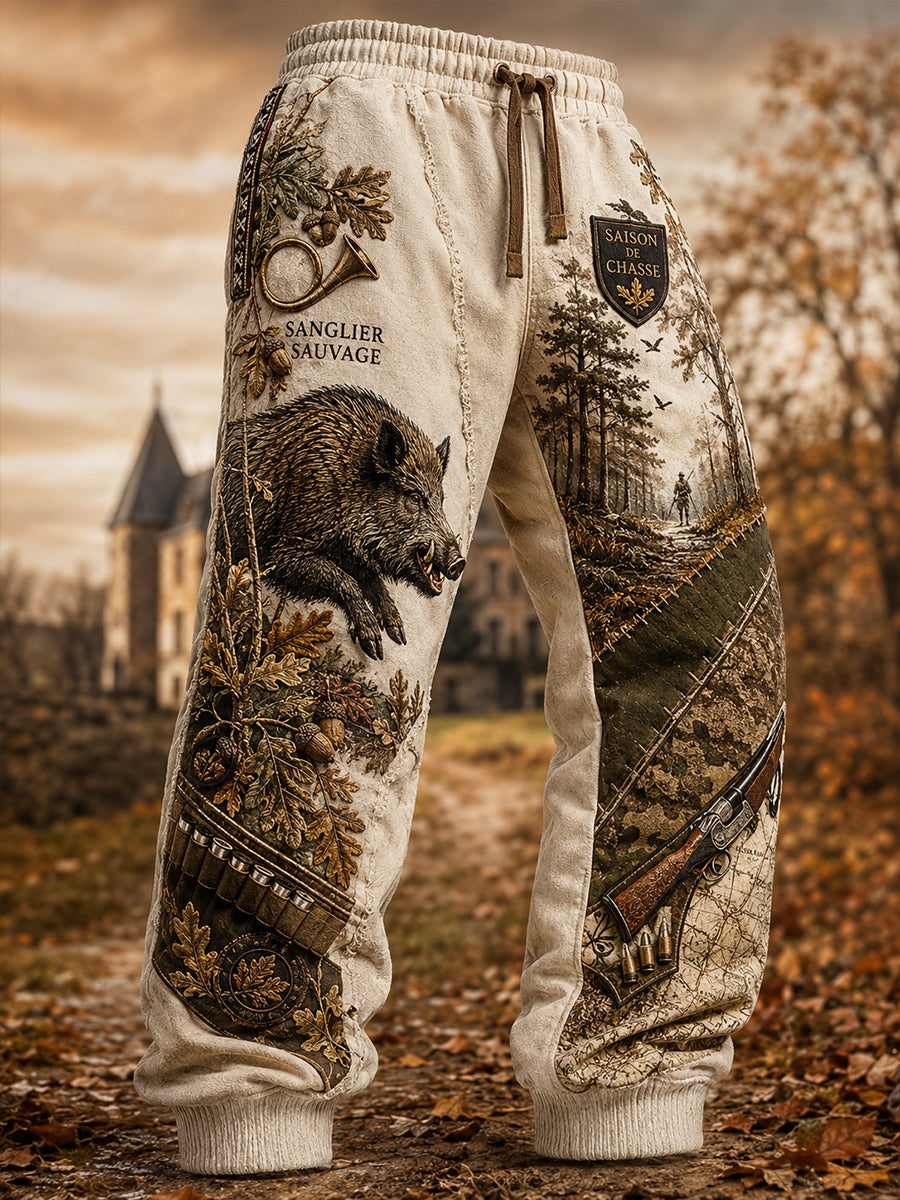 Pantalons de survêtement décontractés pour homme, imprimé saison de chasse française