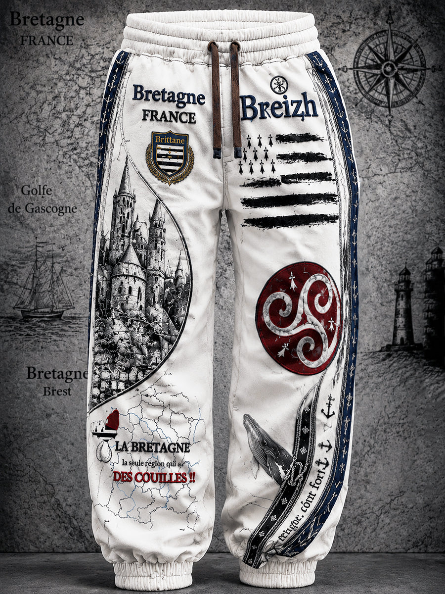 Pantalons de sport décontractés pour homme, blancs, à imprimé celtique de style breton