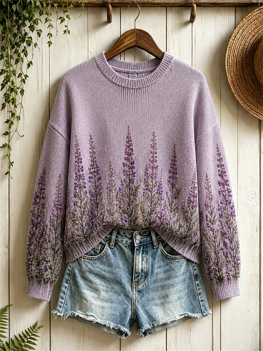 Pull ras du cou femme Vintage Forest Lavender Floral Print