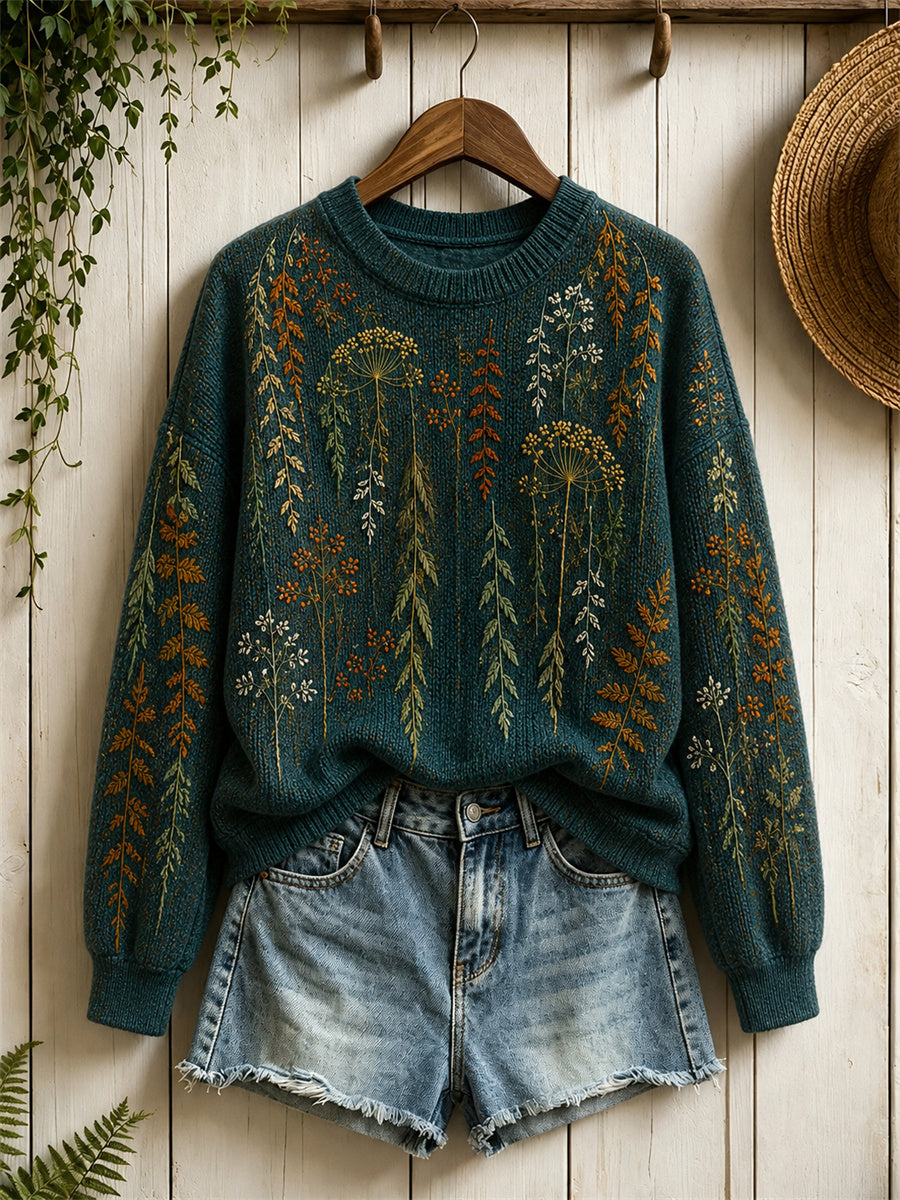 Femmes Vintage Forest Plants Hanging Vignes Imprimer ras du cou pull
