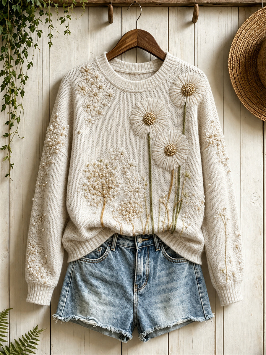 Pull ras du cou femme Vintage Forest Dandelion Floral Print