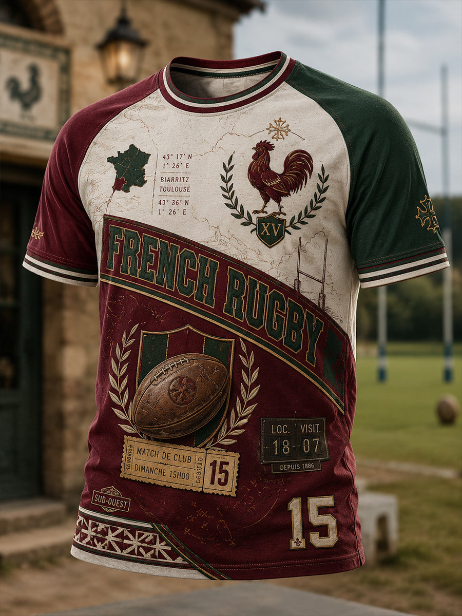 Chemise à manches courtes de culture rugbystique française pour hommes