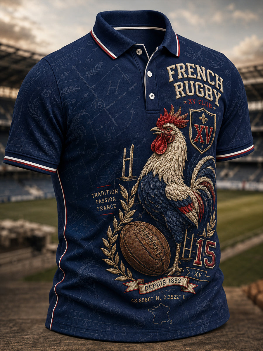 Chemise à manches courtes de culture rugbystique française pour hommes