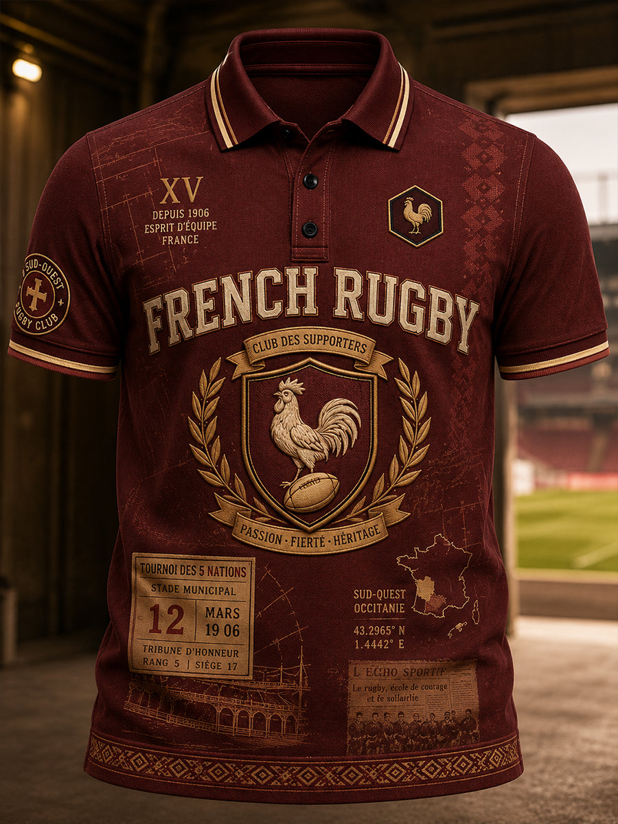 Chemise à manches courtes de culture rugbystique française pour hommes
