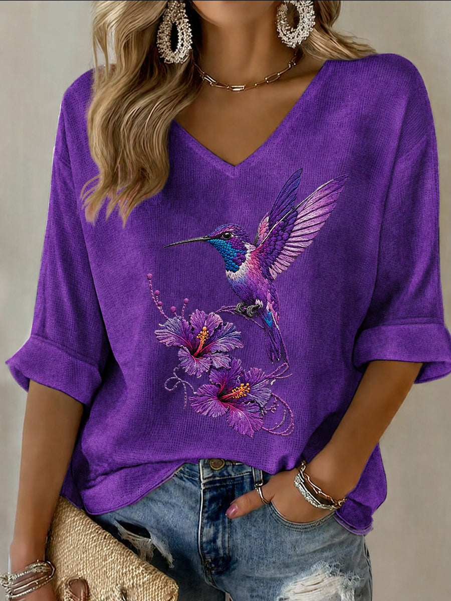 T-shirt Décontracté Femme Violet Imprimé Art