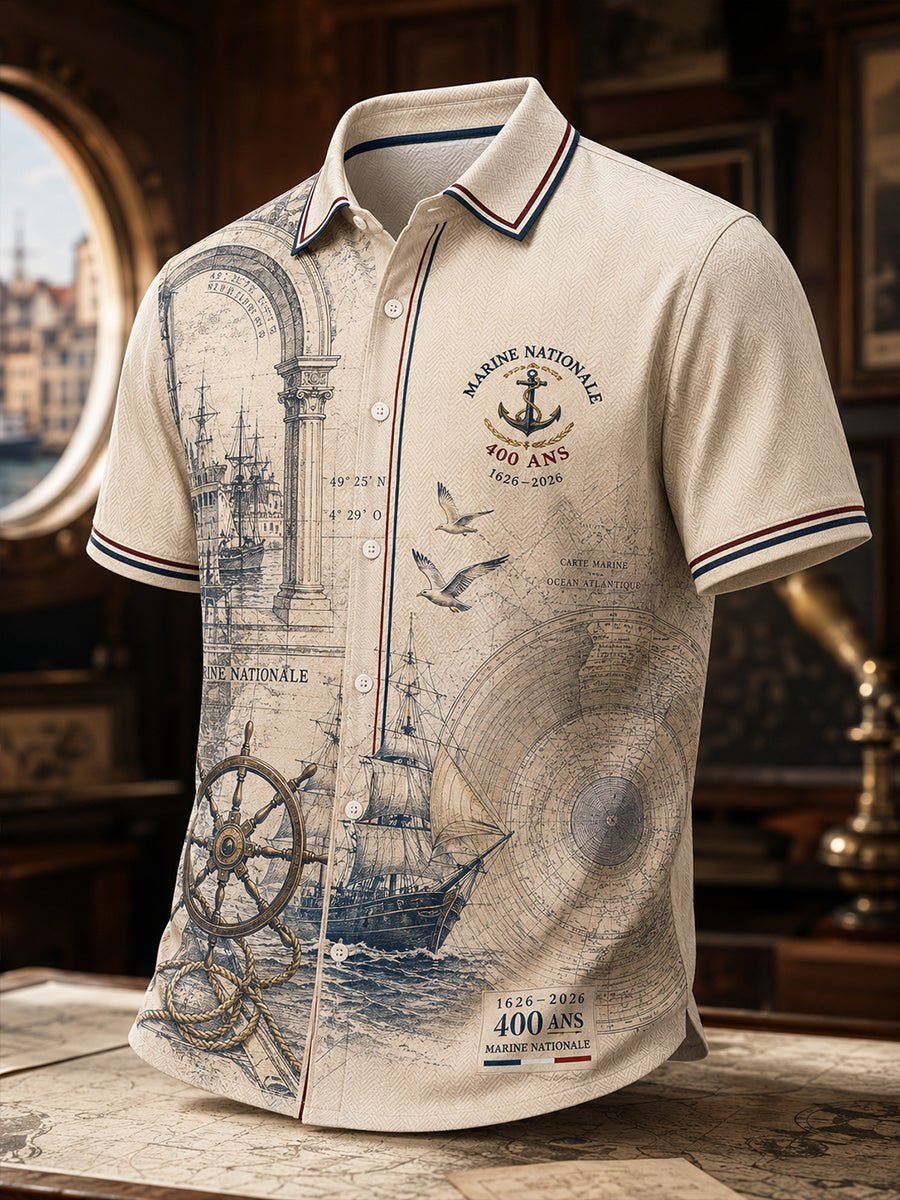 Chemise à manches courtes pour homme, imprimé marine française