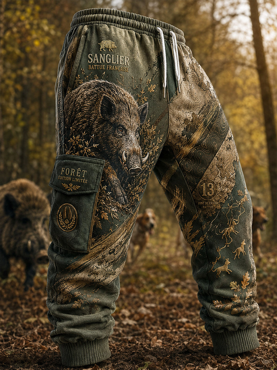 Pantalon de survêtement décontracté imprimé saison de chasse française pour hommes