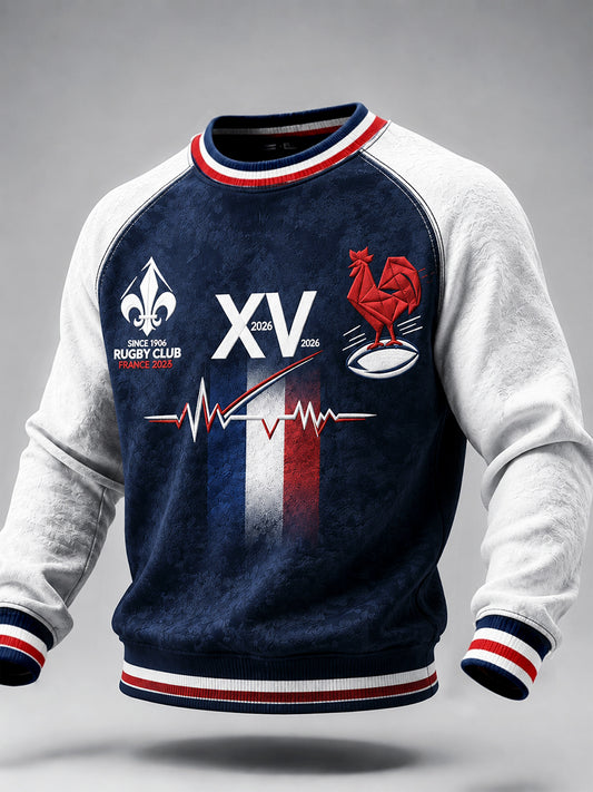 Sweat-shirt décontracté à imprimé coq de rugby français pour hommes