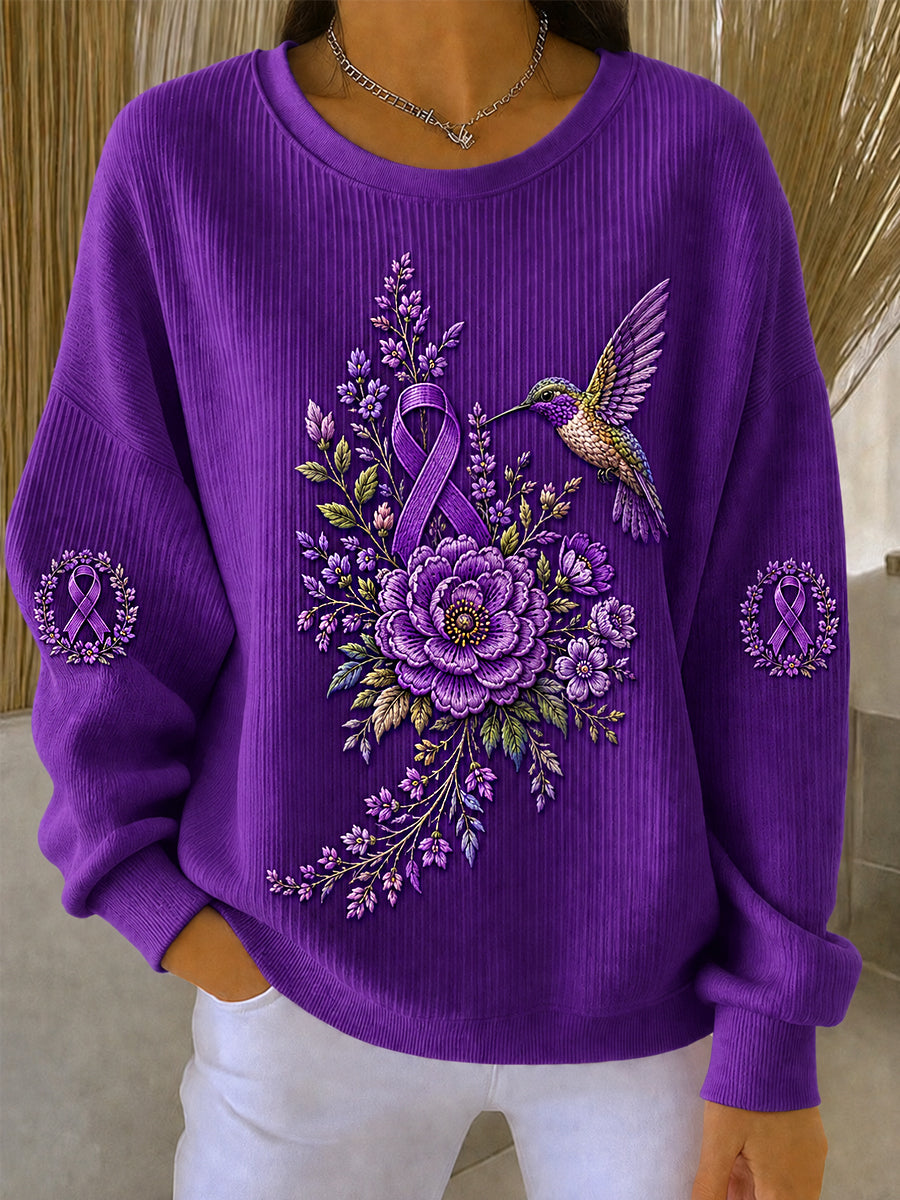 Femme Violet Floral & Mignon Fantôme Imprimer Alzheimer Sensibilisation Soutien Sweatshirt