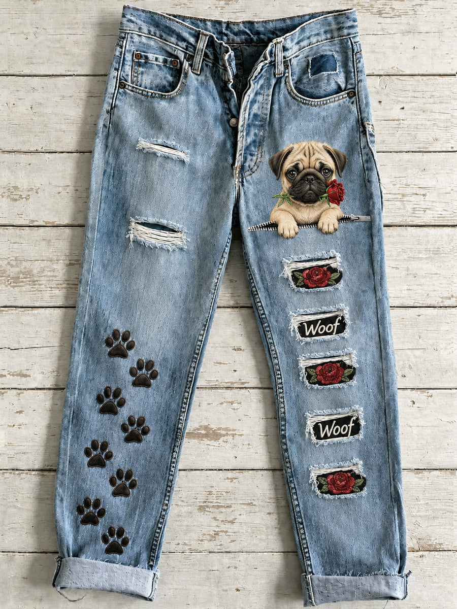 Pantalon évasé pour femme à imprimé artistique d’animal chien mignon