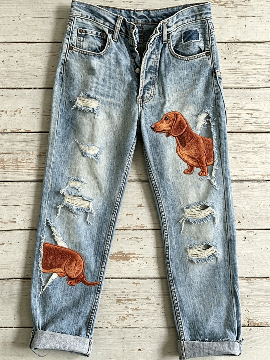 Pantalon évasé pour femme à imprimé artistique d’animal chien mignon