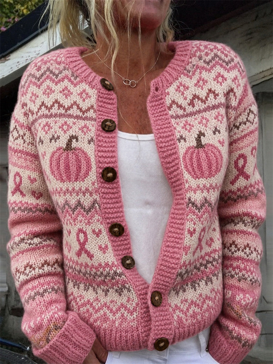 Cardigan Femme Vintage Rose Citrouilles & Rose Ruban Motif Isle Imprimé