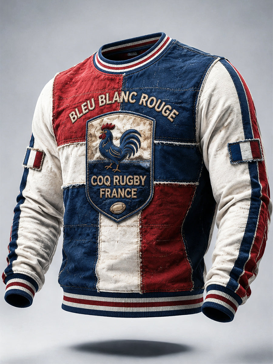 Sweat à capuche homme automne motif patchwork coq français