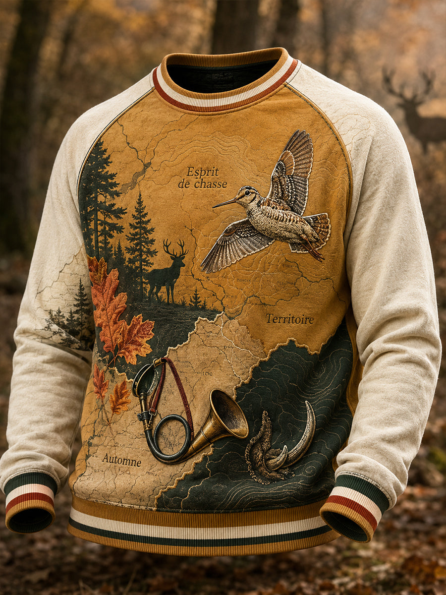 T-shirt à manches longues pour homme, motif de saison de chasse française