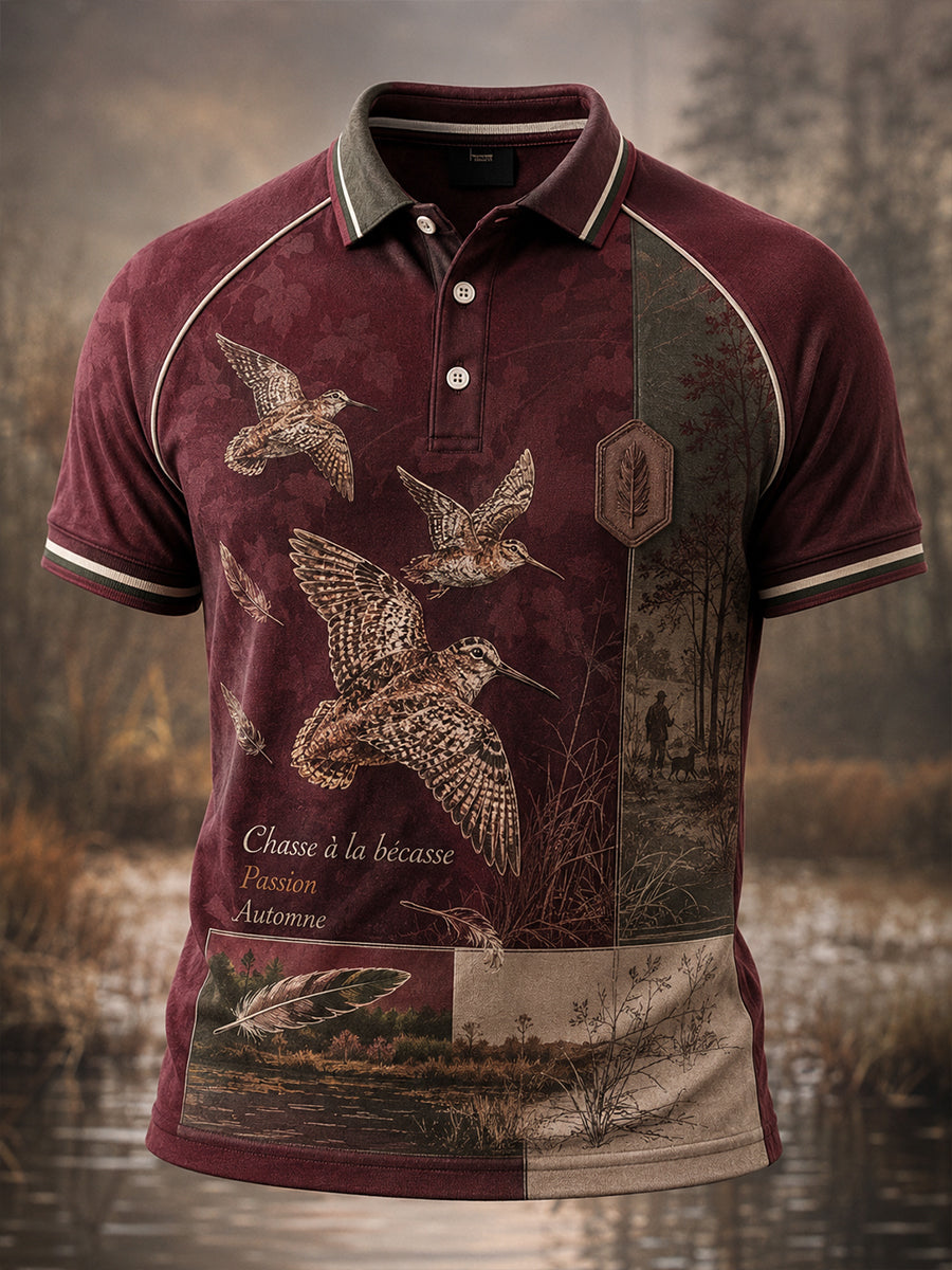 Polo imprimé artistique pour la saison de chasse française, modèle homme