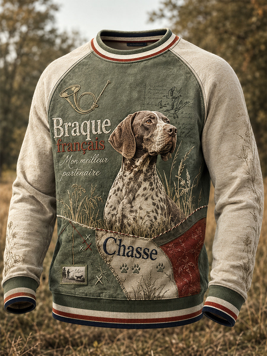 T-shirt à manches longues pour homme, motif de saison de chasse française
