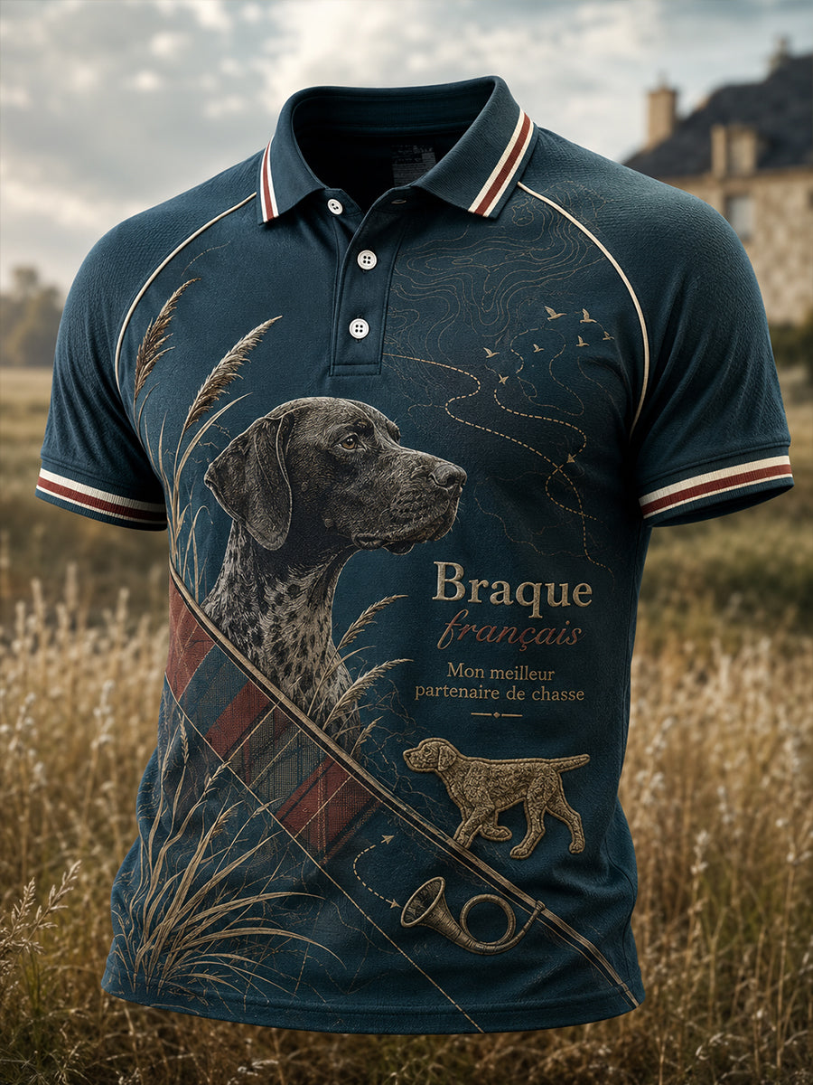 Polo imprimé artistique pour la saison de chasse française, modèle homme