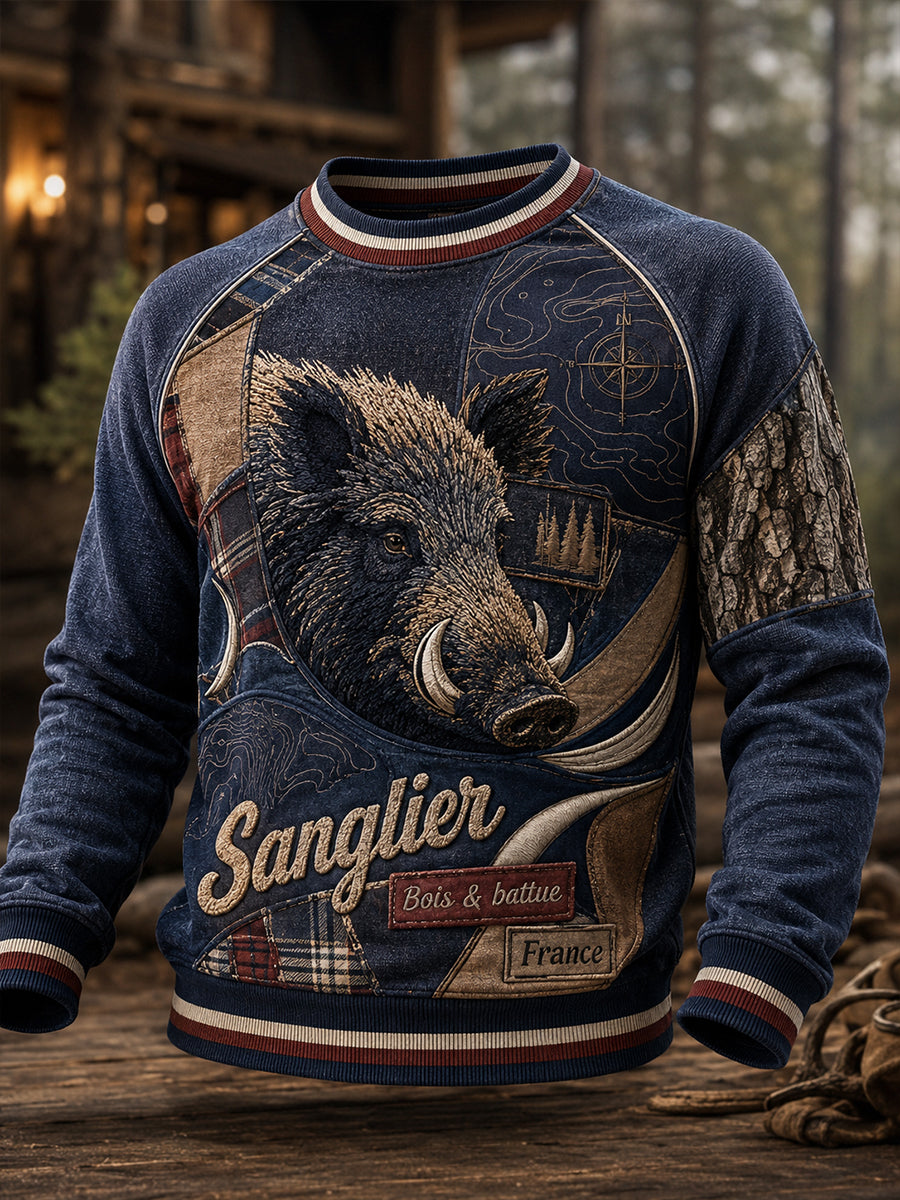 T-shirt à manches longues pour homme, motif de saison de chasse française