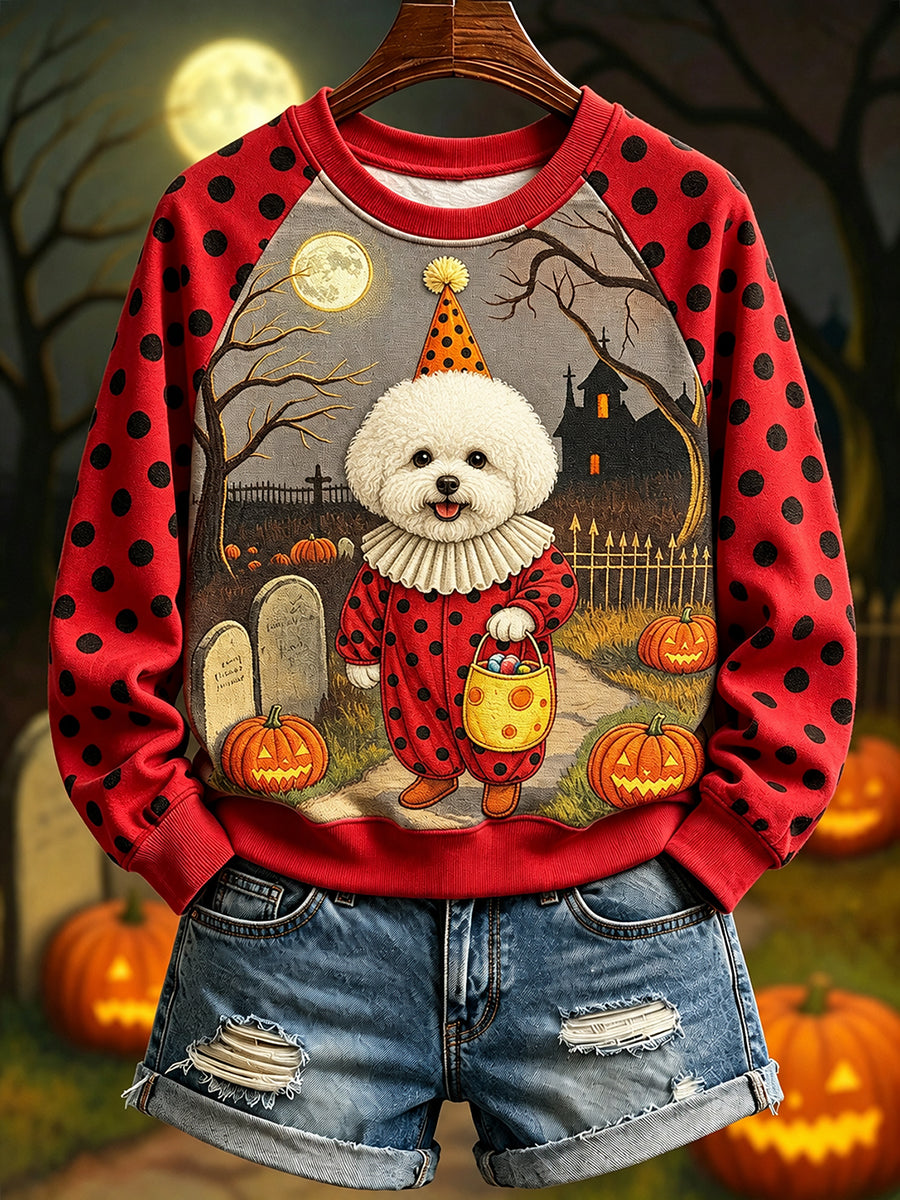 Bichon pour femme Frise en Costume de clown pour Halloween Sweat-shirt à manches raglan