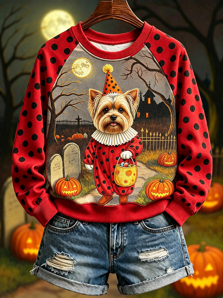 Yorkshire Terrier des femmes en Costume de clown pour Halloween Sweat-shirt à manches raglan