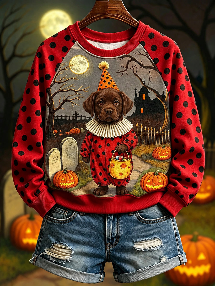 Labrador Retriever des femmes en costume de clown pour Halloween Imprimer Sweat-shirt à manches raglan