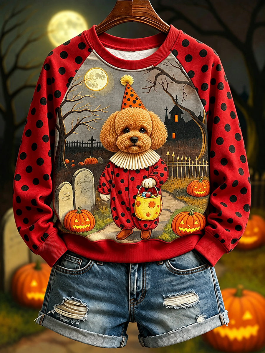 Caniche en costume de clown pour femme pour sweat à manches raglan Halloween