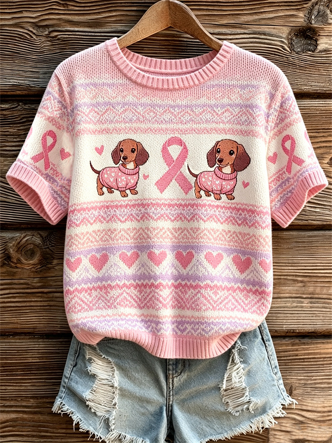 Chien mignon des femmes et le modèle rose de ruban de charité a imprimé le dessus occasionnel