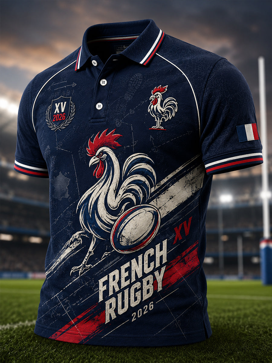 Chemise française à manches courtes pour homme, rugby