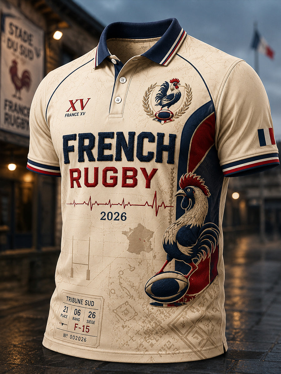 Chemise française à manches courtes pour homme, rugby