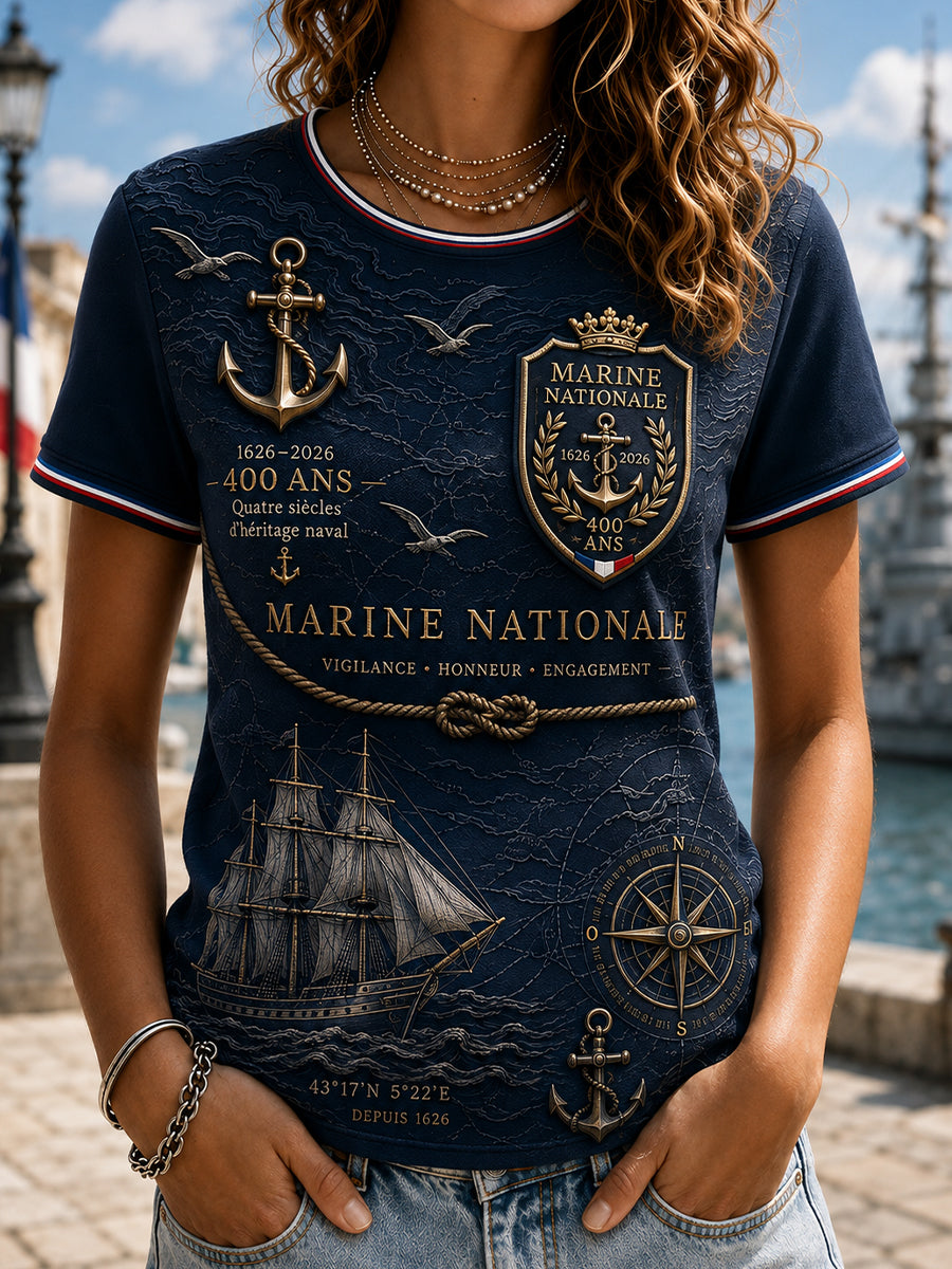 T-shirt femme bleu marine à manches courtes