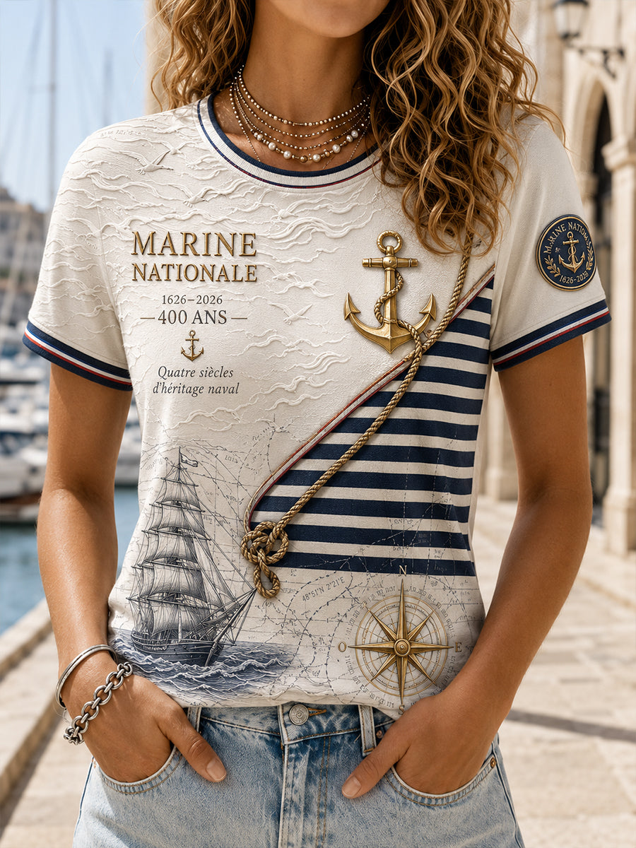 T-shirt femme bleu marine à manches courtes
