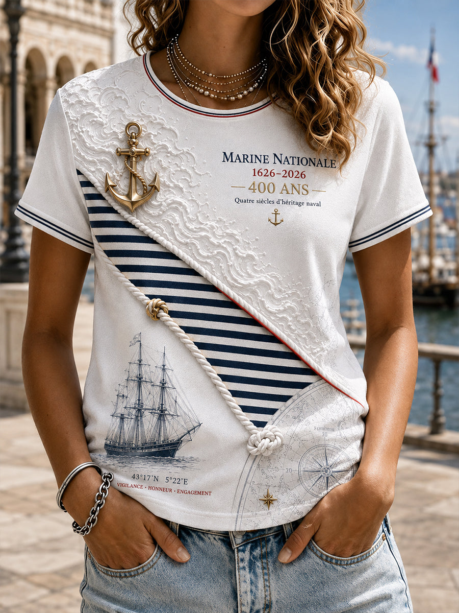 T-shirt femme bleu marine à manches courtes