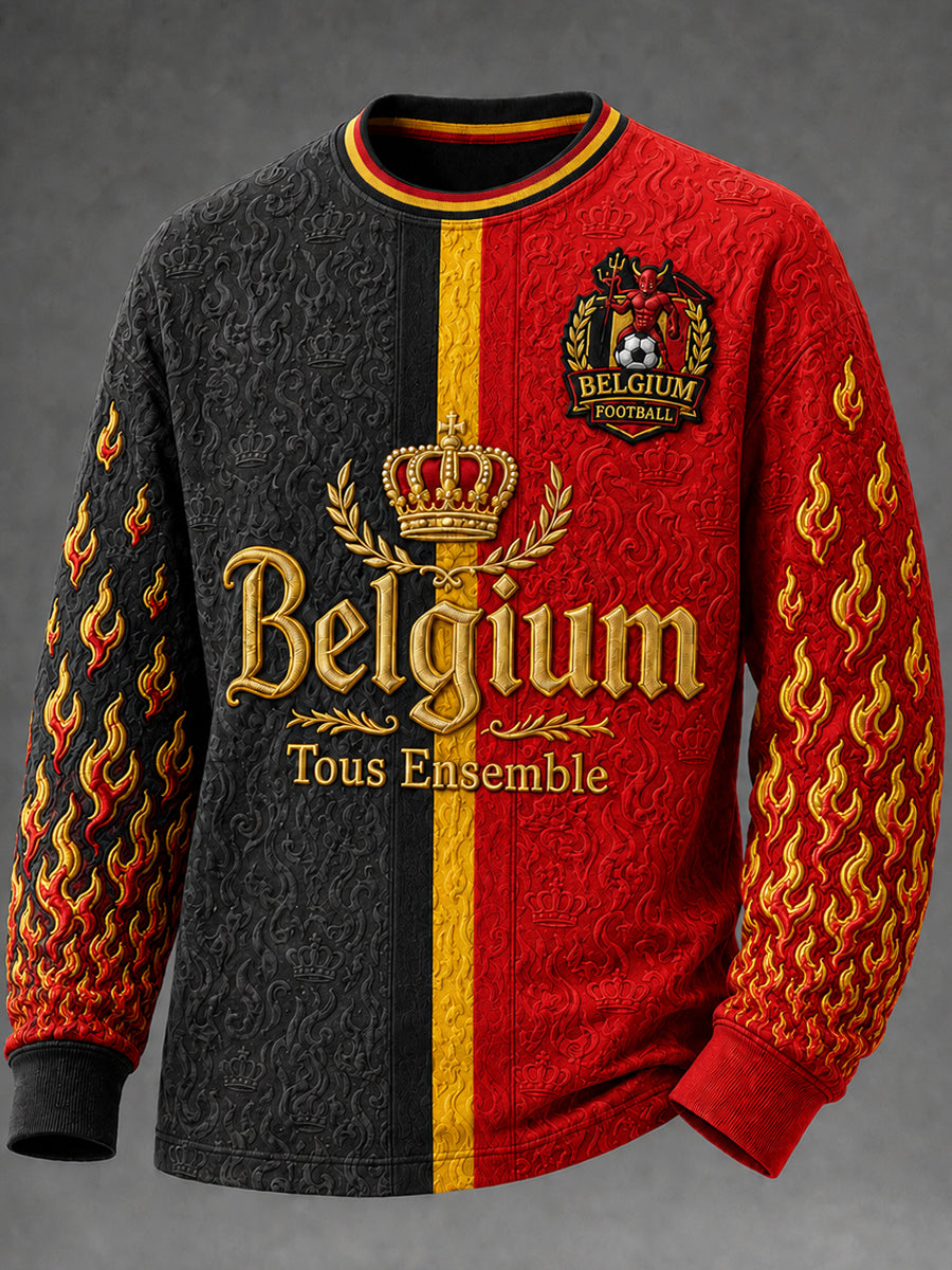 T-shirt homme à manches longues et col rond, imprimé football belge