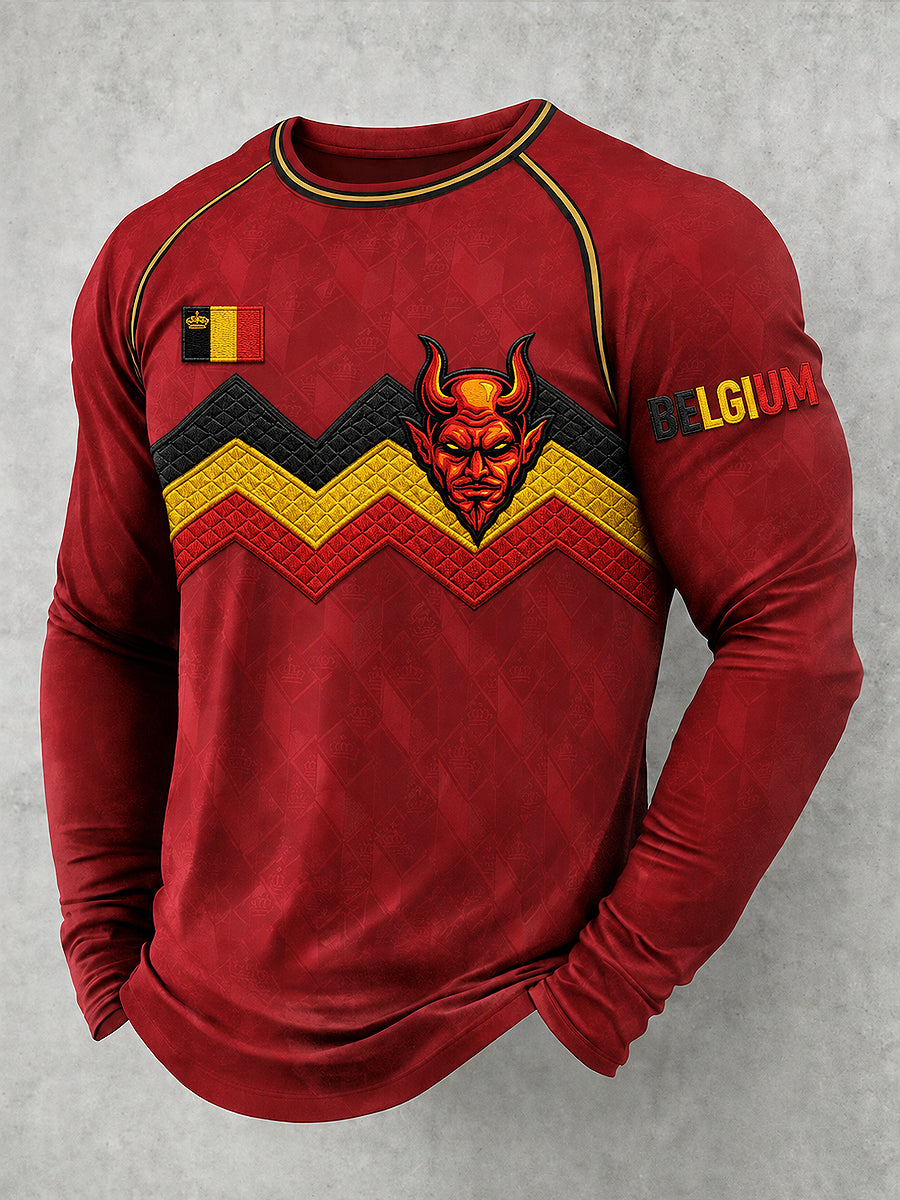 T-shirt homme à manches longues et col rond, imprimé football belge