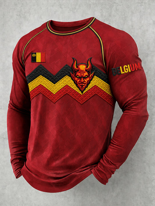 T-shirt homme à manches longues et col rond, imprimé football belge