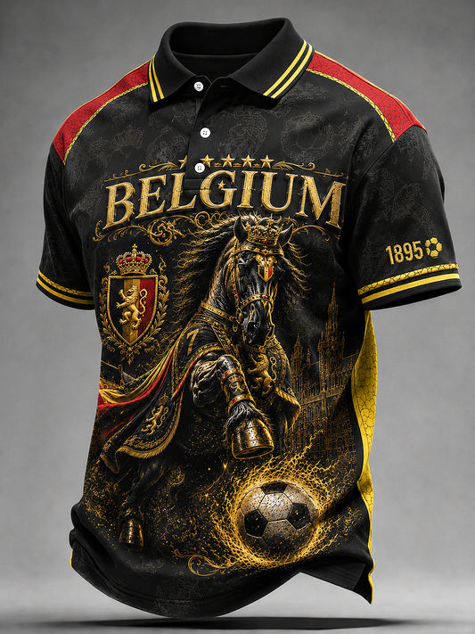 Polo homme à col polo et imprimé football belge, manches courtes décontracté