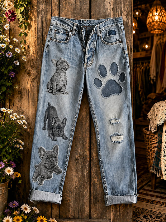 Jeans occasionnels des femmes avec la copie animale d'art de cru
