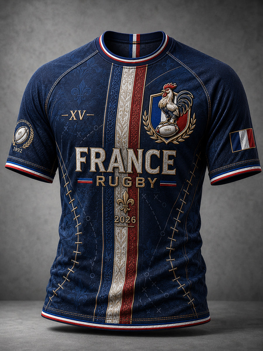 Chemise française à manches courtes pour homme, rugby