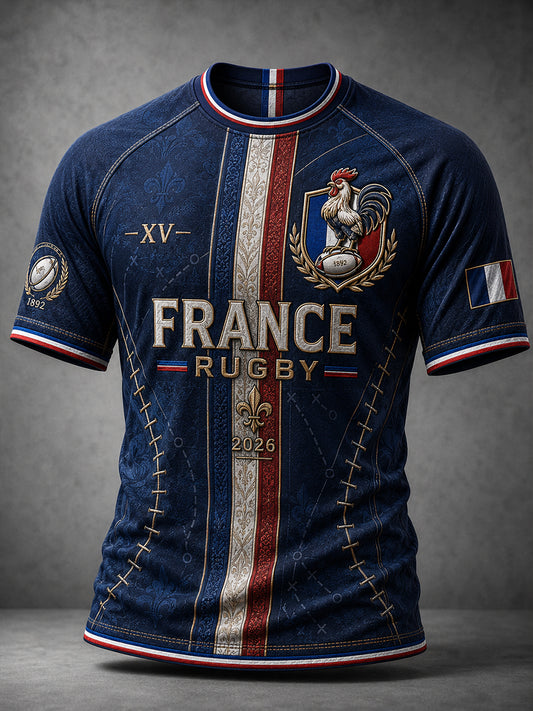 Chemise française à manches courtes pour homme, rugby