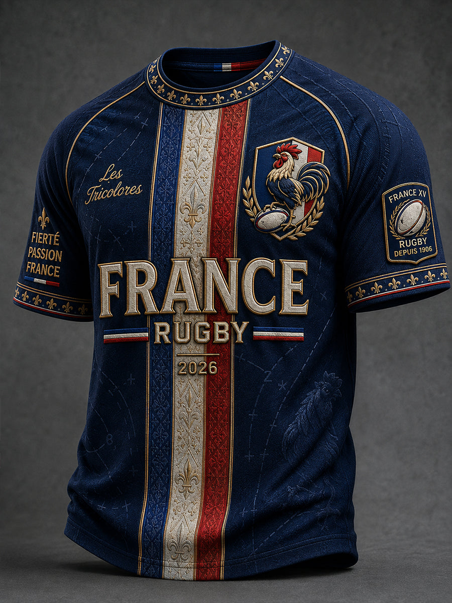 Chemise française à manches courtes pour homme, rugby