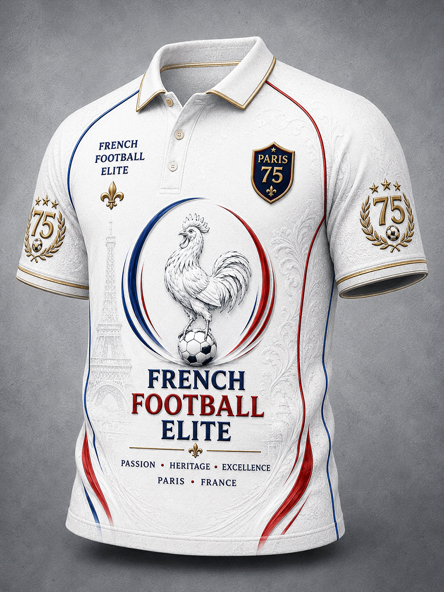 Polo décontracté pour homme en blanc cassé, imprimé du logo de l’équipe de football du Paris Saint-Germain, Ligue 1