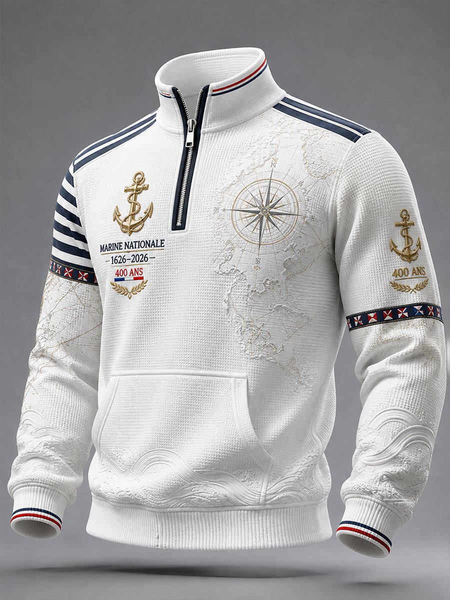 T-shirt à manches longues French Navy Waffle Homme