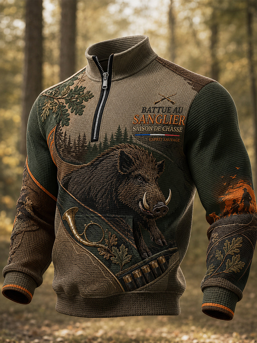T-shirt à manches longues pour hommes French Hunting Season Waffle
