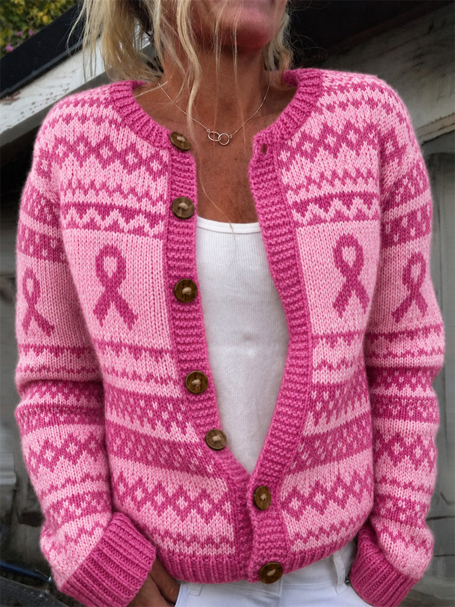 Sensibilisation au cancer du sein pour femme Rose Ruban Isle Imprimer Cozy Cardigan