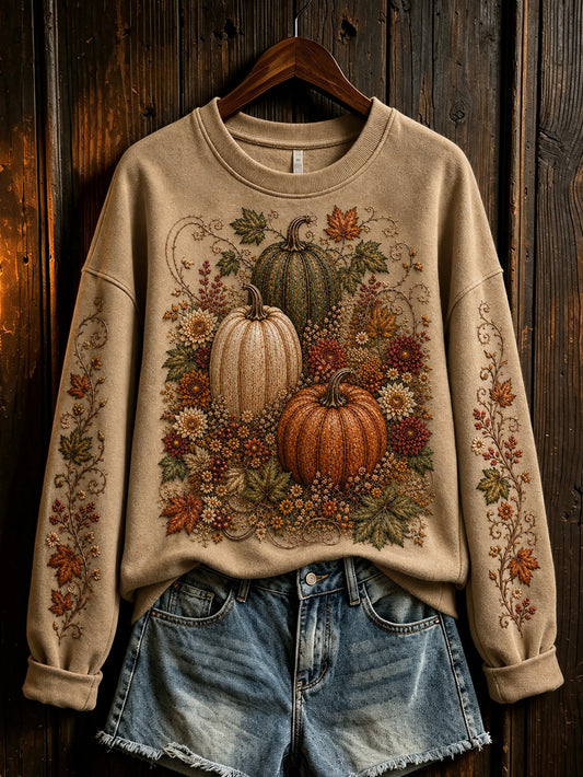 Sweat-shirt décontracté à motif de citrouille d'automne pour femmes