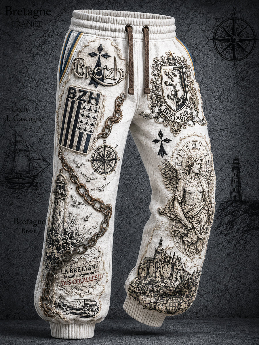 Pantalons décontractés pour homme, style rétro français breton marin, motif patchwork