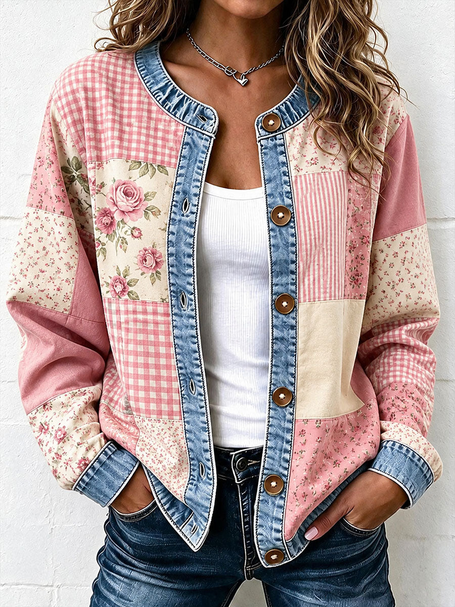 Cardigan artistique vintage en patchwork pour femme