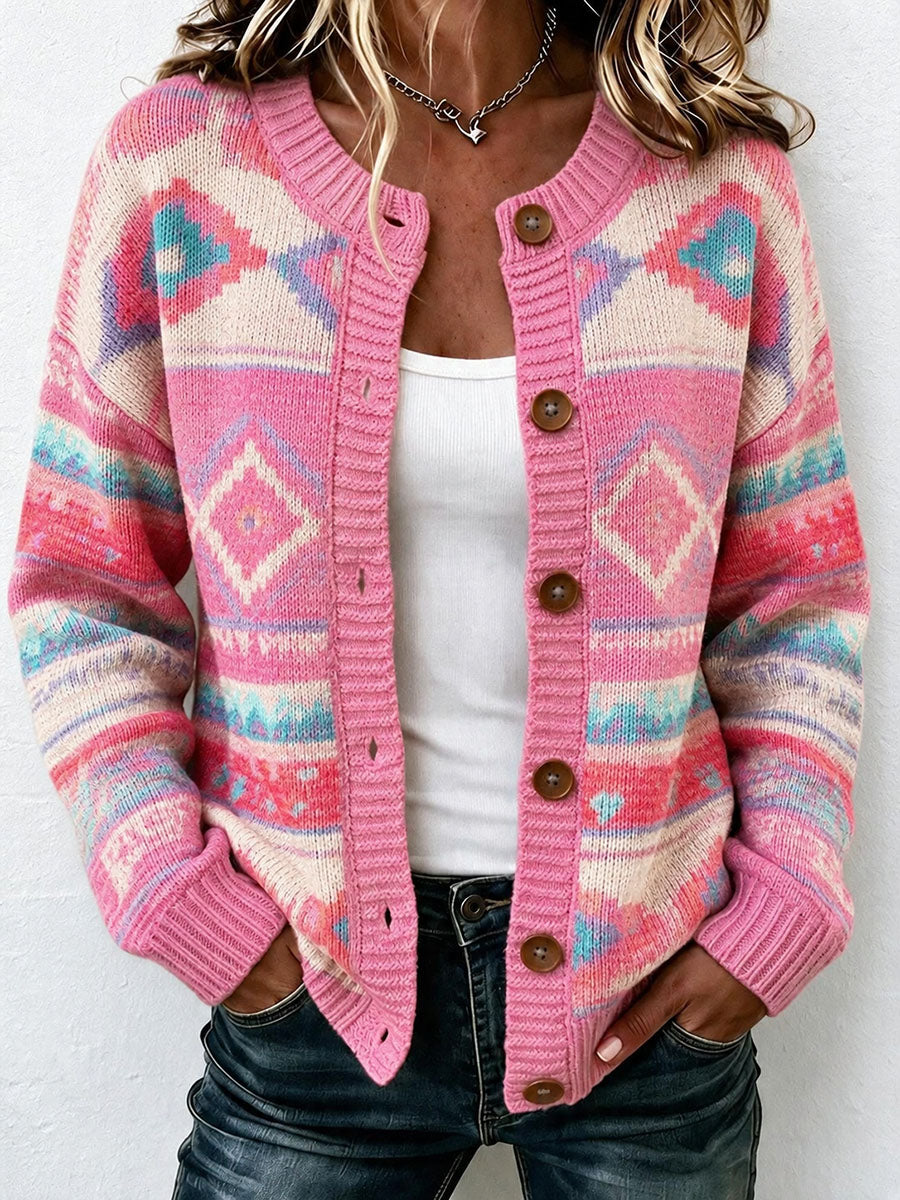 Cardigan tricoté à motif géométrique pour femme