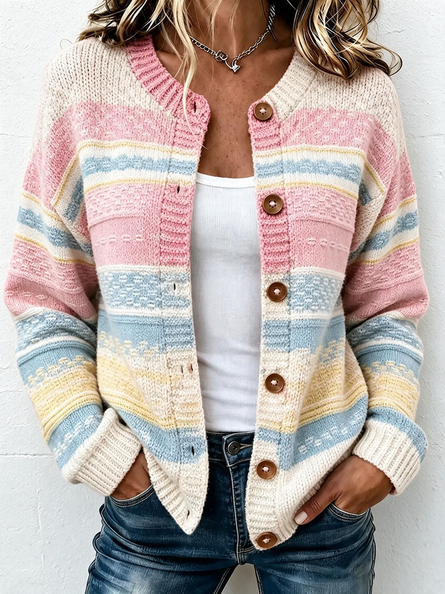 Cardigan tricoté à motif rayé pour femme